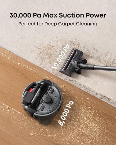 eufy Robot Vacuum 3-in-1 E20,with Versatile Stick and Handheld Vacuum Cleaner Combo,Self Emptying Up to 75 Days,Max 30,000Pa,Smart Obstacle Avoidance,Pro-Detangle,Perfect for Carpet,Crevices,Stairs