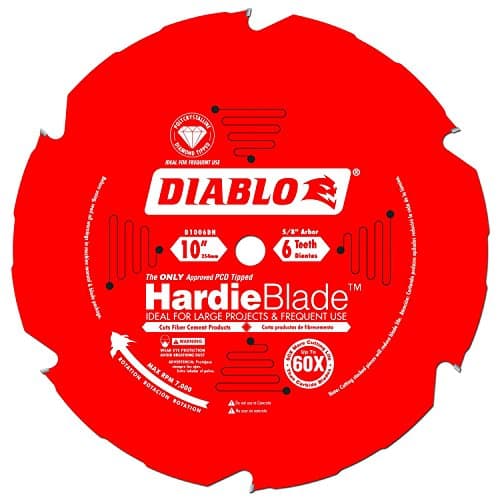 Diablo HardieBlade Saw Blade for Fiber Cement - 10" Diameter, 6 TCG (PCD) Teeth, 5/8" Arbor, .087" Kerf, 10° Hook Angle, .063" Plate, 6000 Max RPM - D1006DH