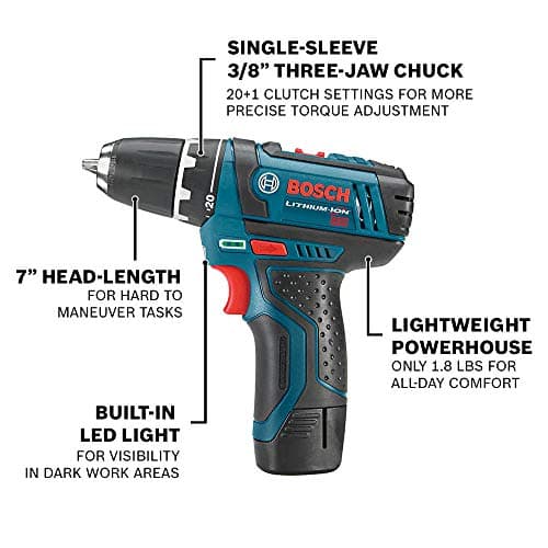 BOSCH CLPK22-120 12V Max Cordless 2-Tool Combo Kit with 3/8 In. Drill/Driver, 1/4 In. Impact Driver, (2) 2 Ah Batteries, Charger and Case
