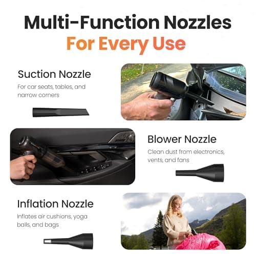 Hedgehog TurboVAC 3 in 1 Portable Car Vacuum Cleaner, Blower & Air Pump - Hand Held Vacuum Cleaner for Car with USB C Rechargeable, 14000PA Powerful Suction, Lightweight Dust Buster for Home & Outdoor