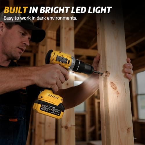 21V Cordless Hammer Drill - 1060In·lbs Brushless Drill Set with 2 x 4.0Ah Battery - 20+3 Torque Battery Drills 2150RPM Power Drills 1/2" Chuck Electric Drill for Drilling Wood Bricks Metal