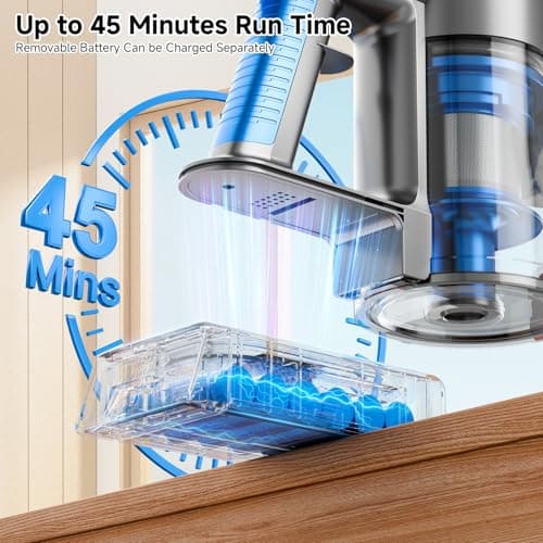 Cordless Vacuum Cleaner for Home, Powerful Stick Vacuum Cleaner with Rechargeable Battery, 6 in 1 Lightweight Handheld Vacuum, 45 Mins Runtime Cordless Vacuum for Hardfloor & Carpets Pet Hair,Blue