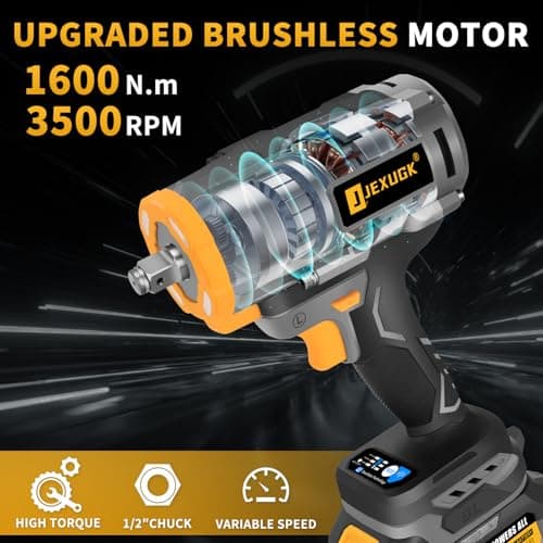 1600Nm Cordless Impact Wrench, 21V 1/2" 1180Ft-lbs Impact Gun wiht 2 x 4.0Ah Battery, High Torque Pistola De Impacto with 6 Sockets, Brushless Llave De Impacto Driver for Truck/Car/Mower