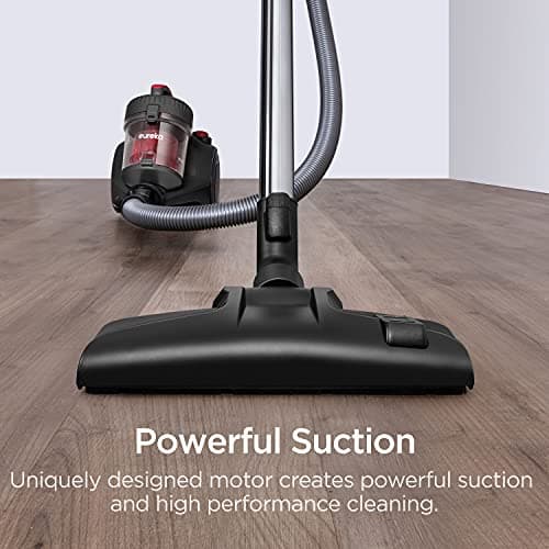 Eureka Bagless Canister Vacuum Cleaner, Lightweight Vac for Carpets and Hard Floors, Red, Whirlwind NEN110D