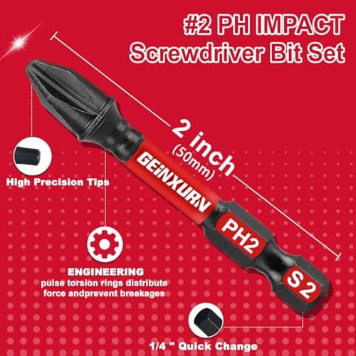 Impact Tough #2 Phillips 2 in. Insert Driver Bits,50Pack PH2 Screwdriver Bits Set with 1Pcs Impact Bit Holder,Bulk