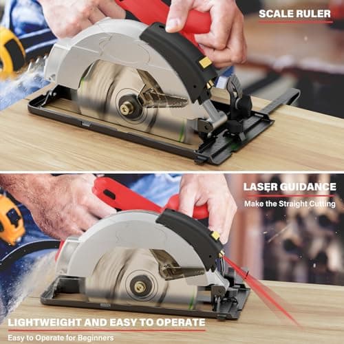 Mini Circular Saw, Circular Saw, Corded Circular Saw 12A 5500RPM Power Circular Saw with 7-1/4'' Saw Blade and Guide 2.45'' (90°) & 1.81'' (45°) Max Cutting Depth for Wood Plastic (1)