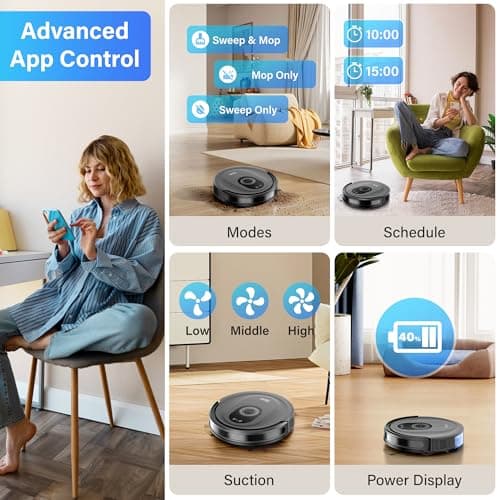 Tikom Robot Vacuum and Mop Combo, 5000Pa Robotic Vacuum Cleaner, 150 Min Max, App & Remote Control, Idear for Hard Floor, Carpet, Pet Hair, Self-Charge(G8000 Max)