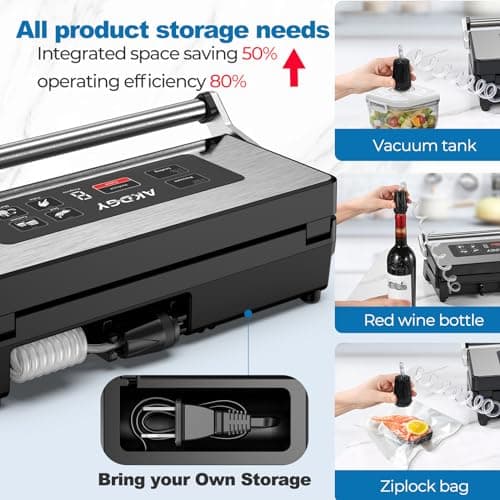 90Kpa Food Vacuum Sealer, Stainless Steel Vacuum Sealer Machine for Food with Double Heat Seal & Double Pump, Food Sealer Dry/Moist/Liquid Modes, Roll Storage and Cutter, Easy-Lock Handle and Clean
