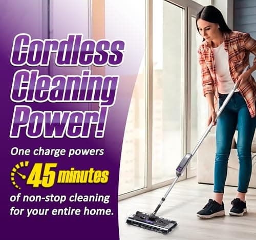 Swivel Sweeper Max - Cordless Electric Floor and Carpet Sweeper with Rotating Brush for Efficient Cleaning, Quad Brush Technology- Purple