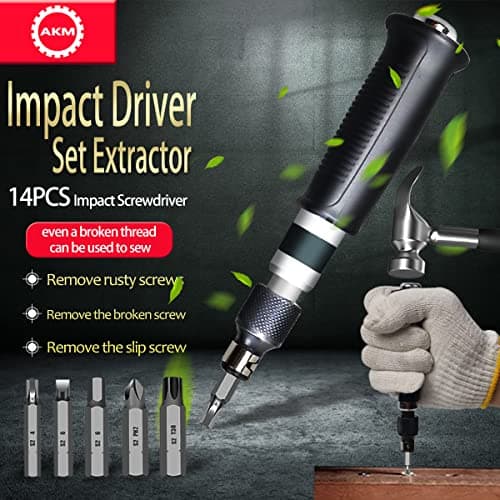 AKM Hand Manual Reversible Impact Driver Set Extractor Impact Screwdriver S2 Steel Much More Durable Disengage Rusted Fasteners or Frozen Bolts (1/4" Driver)