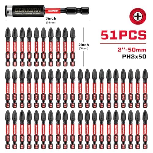 Impact Tough #2 Phillips 2 in. Insert Driver Bits,50Pack PH2 Screwdriver Bits Set with 1Pcs Impact Bit Holder,Bulk