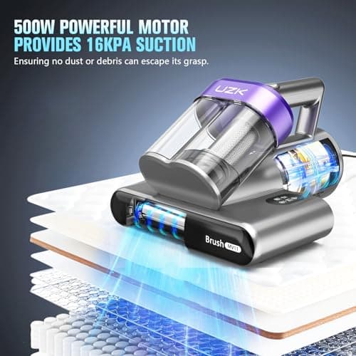 Mattress Vacuum Cleaner,Bed Vacuum Cleaner with UV-C Light,16Kpa,140°F Heat,Ultrasonic,Anion,Handheld Vacuums for Bed,Sofa,Couch,Crib(Corded, Purple)