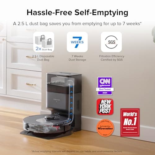 roborock Q5 Max+ Robot Vacuum with Self-Empty Dock, Upgraded from Q5+, 5500 Pa Suction, DuoRoller Brush, Hands-Free Cleaning for up to 7 Weeks, PreciSense LiDAR Navigation, App & Voice Control