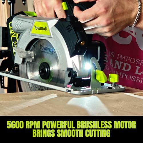 20V Cordless Circular Saw with 6-1/2-Inch Blade, 5600Rpm Brushless Battery Circular Saw with LED Light & Red Beam Guide & Battery and Charger (4.0Ah)