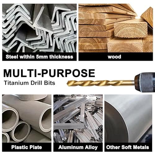 BeHappy 230 Pcs Drill Bit Set, 135° Tip Titanium Coated High Speed Steel, Twist Drill Bit Kit for Iron, Aluminum Alloy, Copper, Wood, Plastic, with Hard Storage(/16“-1/2”
