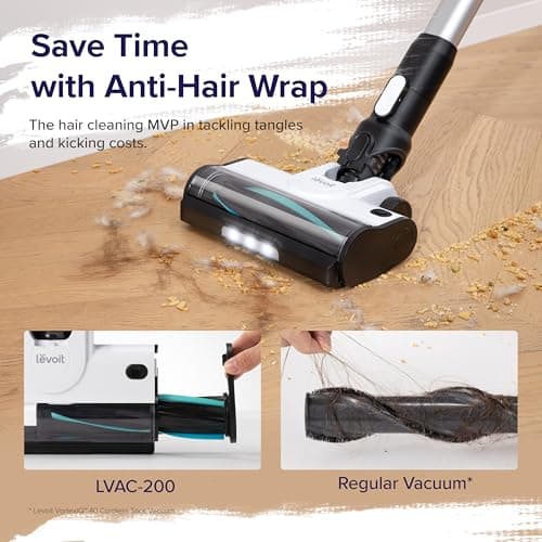 LEVOIT Cordless Vacuum Cleaner, Stick Vac with Tangle-Resistant Design, Up to 50 Minutes, Powerful Suction, Rechargeable, Lightweight, and Versatile for Carpet, Hard Floor, Pet Hair, LVAC-200