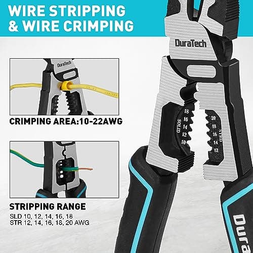 DURATECH 4-in-1 Diagonal Cutting Pliers, 8" Multifunction Heavy Duty Side-Cutting Pliers with Wire Stripper, Wire Cutters with Ergonomic Handle for Electricians and Homes