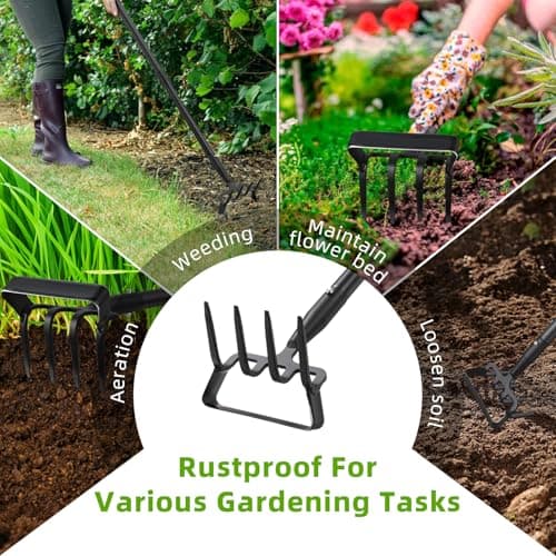 Weeding Hoe Garden Tool, 2 in 1 Stirrup Hoe and Cultivator with 62 inch Adjustable Long Handle, Heavy Duty Metal Garden Action Scuffle Hoes for Efficient Weeding Soil Aeration Small Weeder Tool