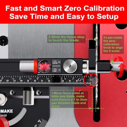 Table Saw Miter Gauge with Micro Adjustable Flip Stop and Extendable Fence and Quick Angle Stop for Table Saw Band Saw Router Table Fit 3/8 x 3/4" T Slot for Woodworking Crosscut, Miter Cut