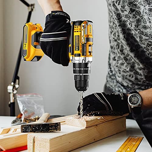 Power Drill, 21V Cordless Drill with 2 Batteries and Charger, 25+3 Position Power Drill Cordless, 398 In-lb Torque Electric Drill Set, Built in 3/8” Keyless Chuck Power Screwdriver with 56PCS Bits