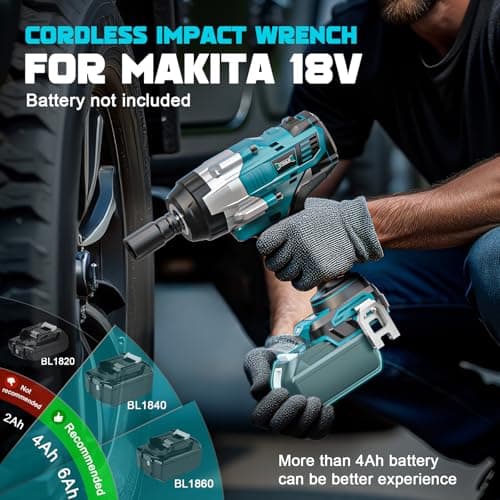 Cordless Impact Wrench 1/2" Compatible with Makita 18V Battery, 1700 Ft-lbs High Torque Impact Driver, Electric Impact Gun with 4 Speed Modes & LED Light for Car, Truck, Mower(Bare Tool)