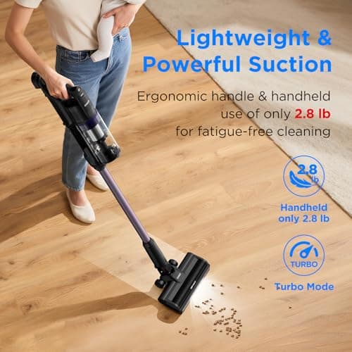 CANDY™ Cordless Vacuum Cleaner,3-in-1 Ultra-Light 4.8lb Vacuum, Anti-Hair Wrap,12-45Min Runtime,Powerful Suction,180° Flat,150° Left Right Swivel,HEPA Filtration for Carpets, Hard Floors & Pet Hair