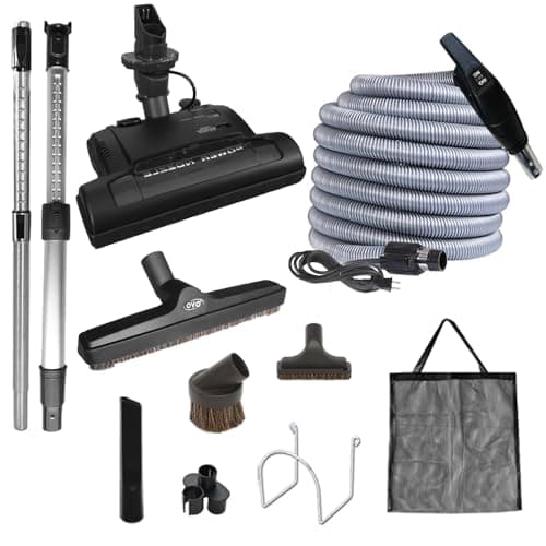 OVO Heavy Duty Powerful 700 Airwatts Central Vacuum System, Hybrid Filtration (with or Without Disposable Bags) 35L or 9.25Gal, with 30 ft Carpet Deluxe Accessory Kit