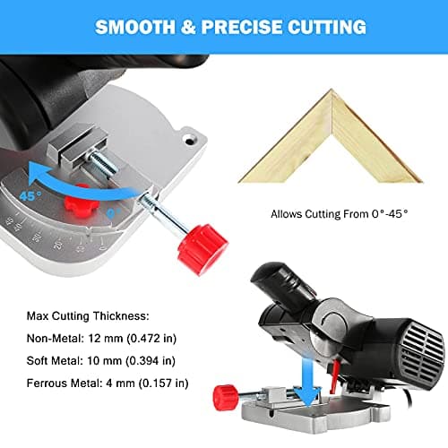 BEAMNOVA Mini Miter Saw Electric Power Table Benchtop Cut-Off Chop Max 45 Degree Cutting for Crafts Miniatures Metal Wood Plastic Compound Cutter