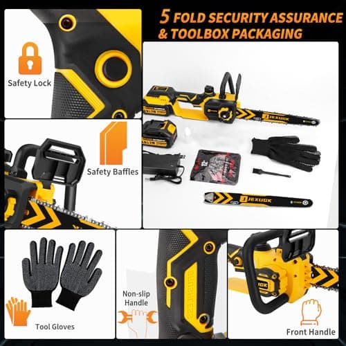 12" Brushless Chainsaw, 21V Cordless Chainsaw with 2 x 4.0Ah Battery, Electric Motosierra De Gasolina with 2 x Chains & Guide Plate, Eléctrica Rechargeable Saw for Wood Cutting Trimming Branch