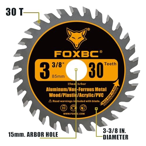 FOXBC 3-3/8 Inch Compact Circular Saw Blade Set, 15mm Arbor, Multi-Material Cut for Wood, Plastic, Metal, Tile Cutting - 6 Pack