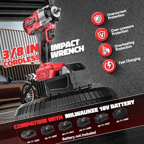 Cordless Impact Wrench Compatible with Milwaukee 18v Battery: 250Ft-lbs(340N.m) 3/8" Brushless Electric Impact Gun, 2400RPM High Torque Impact Driver, Power Impact Wrench, Bare Tool