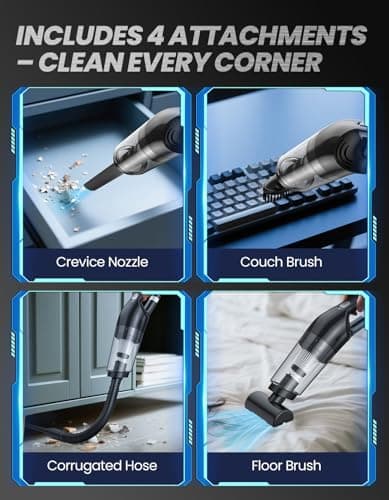 Cordless Vacuum Handheld, Car Vacuum Cleaner Portable for Pet Hair Small Household Vacuums with Powerful 10000pa Strong Suction Rechargeable for Car Home Couch Floor Cleaning Black
