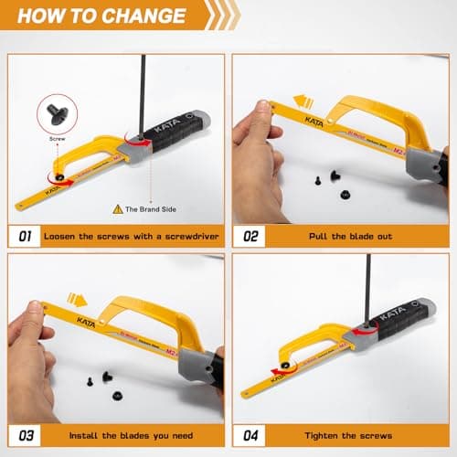 KATA Hacksaw, Compact Hand Operating Hack Saw with 10 Inch Aluminum Frame and 2 Piece Extra Flexible Bi-Metal HSS Blades, Suitable for Wood and Metal (Mini Hacksaw)