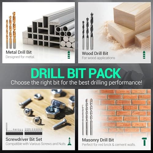 20V Cordless Hammer Drill Set, 354 In-lbs Torque, 1/2" Keyless Chuck, 22500 IPM, 2 Variable Speeds, 18+1+1 Position, Power Impact drill with 14 Drill/Driver Bits for Brick, Metal, Wood ADJZ2035i13