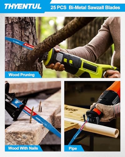 25 Pack 9 in Stud and Nail Sawzall Blades,Demo Demon Bi-Metal Demolition Reciprocating Saw Blade for Nail-Embedded Wood Cutting, Garden Pruning, Tree Trimming（6/12TPI）