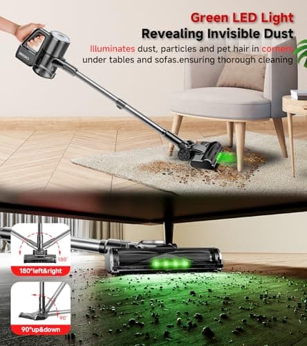 Cordless Vacuum Cleaner, 500W/40Kpa Stick Vacuum with 45Mins Runtime, Self-Standing Vacuum Cleaners for Home, Anti-Tangle, 1.5L Dust Cup, Rechargeable Vacuum for Hardwood Floor Carpet, Gray