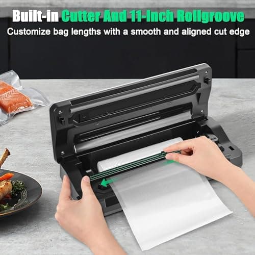 Vacuum Sealer Machine, 90kPa 120W Powerful Food Sealer Build-in Cutter and Bag Storage, Digital Countdown Display, Dry&Moist Mode, Wide Seal, 2 Bag Rolls & 5 Pre-Cut Bags for Food Saver (Silver)