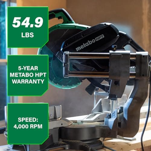 Metabo HPT 12-Inch Dual Bevel Sliding Miter Saw, 4000 RPM No-Load Speed, 45° Left and Right Bevel Range, Precision Miter Angles, 9 Detent Stops, Xact Cut Shadow Line, C12RSH3