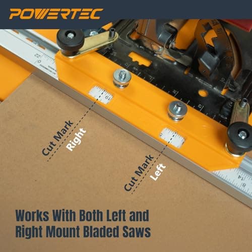 POWERTEC Circular Saw Guide Rail System – Rip-Cut Edge Guide Track for Straight Cuts in Plywood, Sheet Goods & Panels – Fits Left & Right Circular Saws – Portable Cutting Jig for Woodworking (72093)