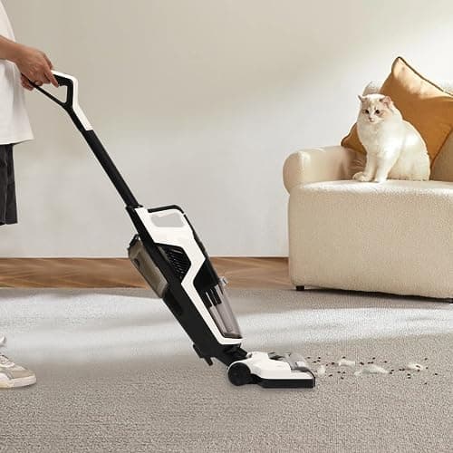 Wet Dry Vacuum Cleaner, Cordless Wet Dry Vacuum Floor Cleaner and Mop, Smart Wireless Self-Cleaning Vacuum Cleaner for Hard Floors, Double Water Tanks, Effortless Cleaning in One Operation