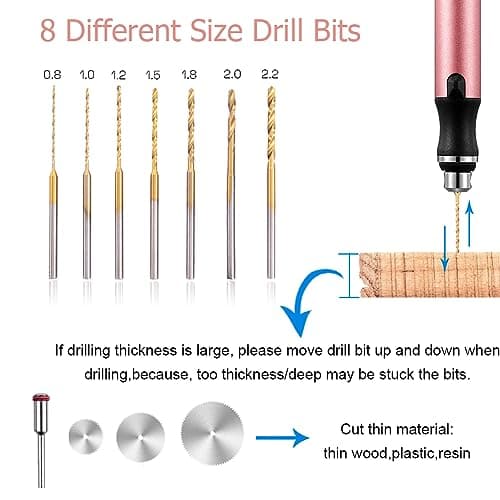 3-Speed Cordless Mini Drill Pen With 8 Small Drill Bits,Rechargeable Electric Hand Drill Pin Vise,Resin Drill Set For Jewelry Making,Resin,Plastic,Wood,Keychains DIY (PINK)