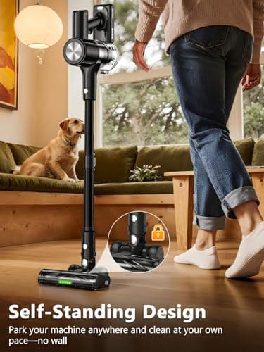 Cordless Vacuum Cleaner, 46KPa/500W Stick Vacuum with 55 Mins Runtime, Self-Standing Vacuum Cleaner for Home, LED Display, Anti-Tangle Brush, Rechargeable Vacuum for Pet Hair