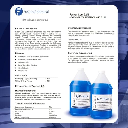 Machining, Grinding, and Cutting Fluid | Fusion Cool 2240 | General Purpose Coolant, Cutting Oil and Machine Shop Operations | Semisynthetic (1 Gallon)