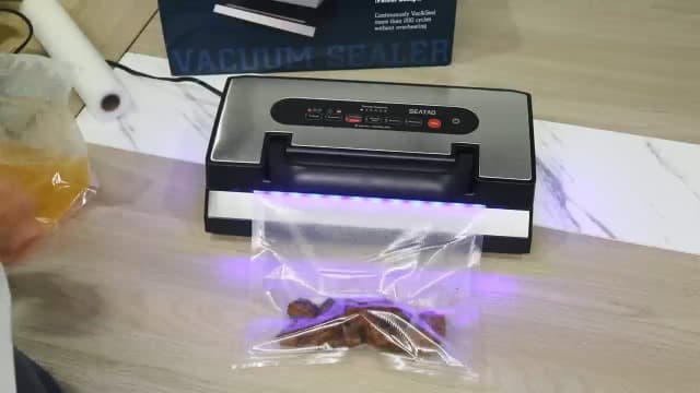 Upgraded Vacuum Sealer for Liquid, SEATAO 90Kpa Vacuum Sealer Machine for Dry/Moist/Liquid Food, Easy-Lock Handle, Double Heat Seal, Built-in Cutter and Bag Storage & Removable Drip Tray
