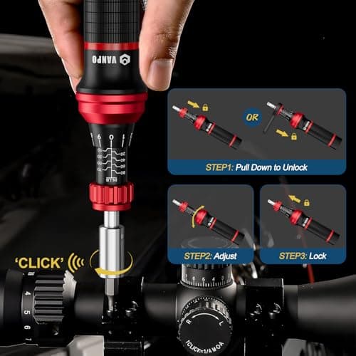 VANPO 1/4" Torque Screwdriver Set, 64 Pieces 10–80 in-lb Inch Pound Torque Wrench Screwdriver Kit with T-Bar & S2 Bits – Precision Tool for Optics, Electronics, Smart Locks & DIY Repair