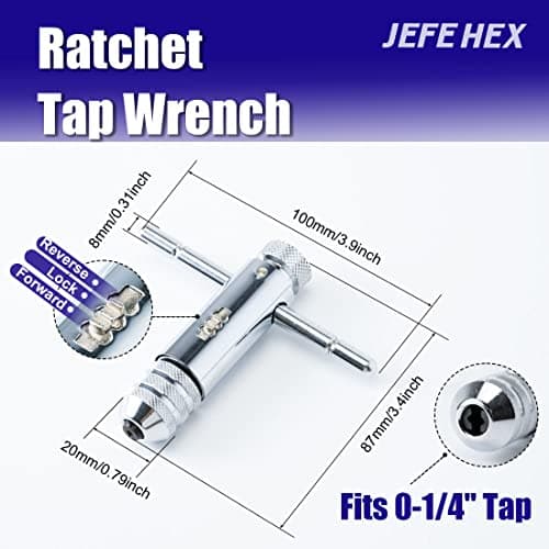 JEFEHEX 18pcs Drill and Tap Set with 1 Piece T-Handle Ratchet Tap Wrench, Tap Range 6-32NC—1/2"-13NC, Black and Gold Premium HSS Jobber Length Drill Bits and Hand Plug Taps with Metal Indexed Box