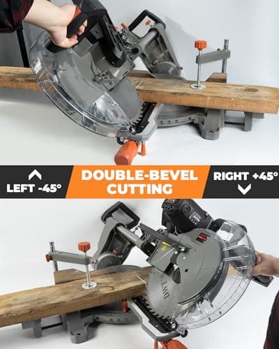 12-inch Compound Miter Saw with Double Bevel Cutting (-45/0/+45), Laser Guide, 9 Positive Stops, 3800RPM, 15Amp Miter Saw with Extension Table, 4.2x13in Cutting Capacity