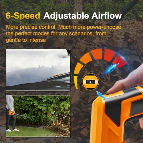 Cordless Leaf Blower, 450CFM/125MPH Six-Speed Adjustment, 2 * 4.5Ah 21V Batteries, High Power Copper Wire Motor with 3 Tube, Lightweight Handheld Blower for Lawn Care, Patio, Blowing Leaves