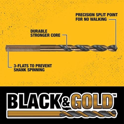 DEWALT Drill Bit Set, 3-Flats Shank,14-Piece, 135 Degree Split Point, for Plastic, Wood and Metal (DWA1184)