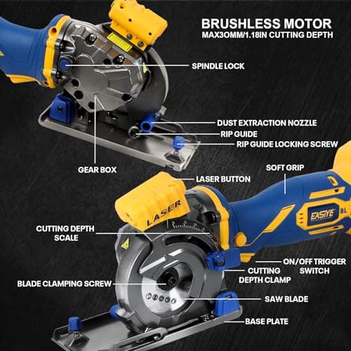 Mini Circular Saw Compatible with DeWalt 20V Max Battery,3-1/2" Brushless Cordless Round Saw Kit w/4Ah Battery & 1.5A Charger,Laser Guide,3200 RPM,Ideal for Wood,PVC,Metal